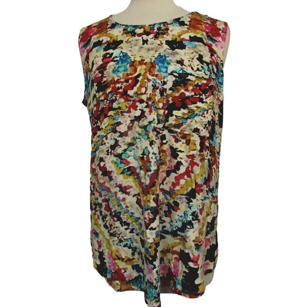 Philosophy Woman Multicolor Watercolor Splash Print Sleevless Stretch Top OX NEW